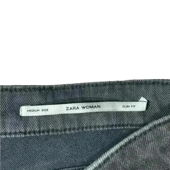 Zara Slim Fit Medium Rise Black Moto Jeans with Zipper Ankle Size 4 - Picture 11 of 13